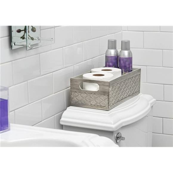 Bathroom Box Toilet Paper Holder Storage Basket - Decorative Toilet Tank Topper - Picture 5 of 6